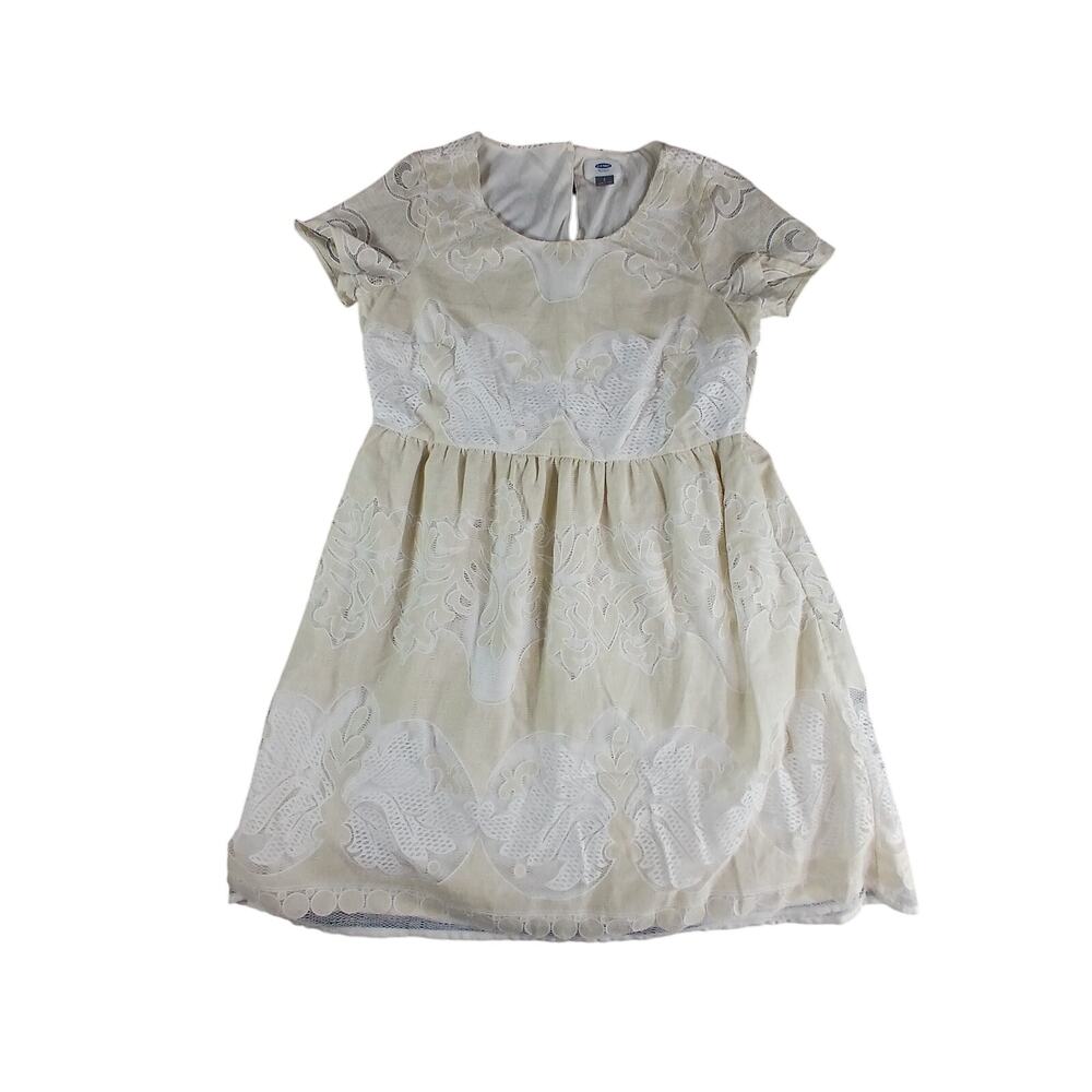 Old Navy Dress Womens Small White Fit and Flare Crewneck Knee Length Lace NWT